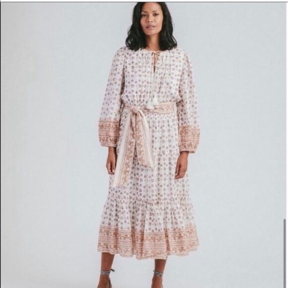 Cleobella Blakely Midi Bohemian Dress size small White Brown NO BELT - Picture 1 of 13